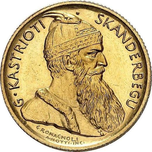 Аверс монеты - 20 франга ари 1926 года R "Скандербег" Фасции - цена золотой монеты - Албания, Ахмет Зогу