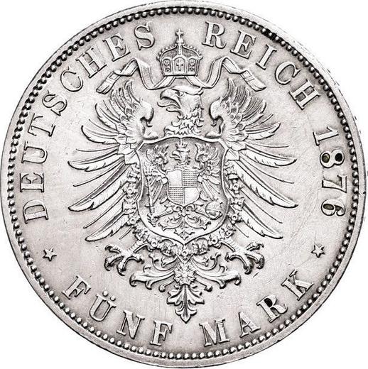 Reverso 5 marcos 1876 J "Hamburg" - valor de la moneda de plata - Alemania, Imperio alemán