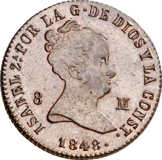 Anverso 8 maravedíes 1848 Ja "Valor nominal sobre el reverso" - valor de la moneda  - España, Isabel II