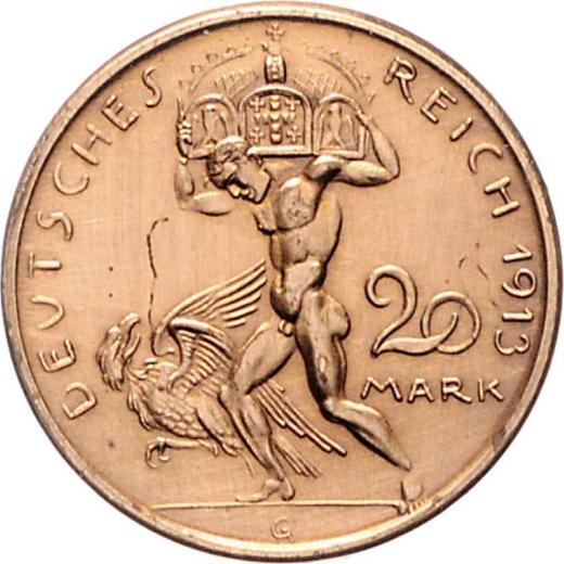 Reverso Pruebas 20 marcos 1913 Cobre - valor de la moneda  - Alemania, Imperio alemán