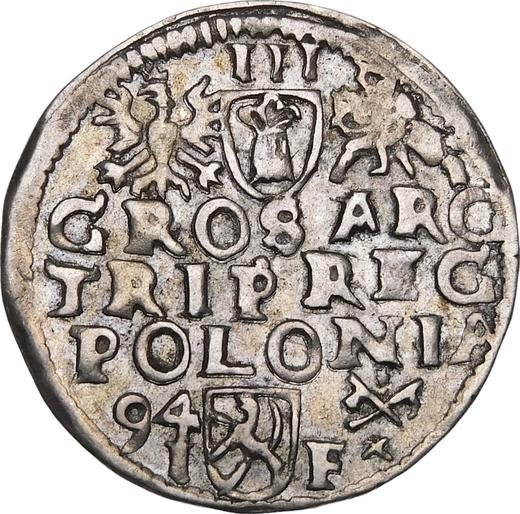 Rewers monety - Trojak 1594 IF "Mennica poznańska" - cena srebrnej monety - Polska, Zygmunt III