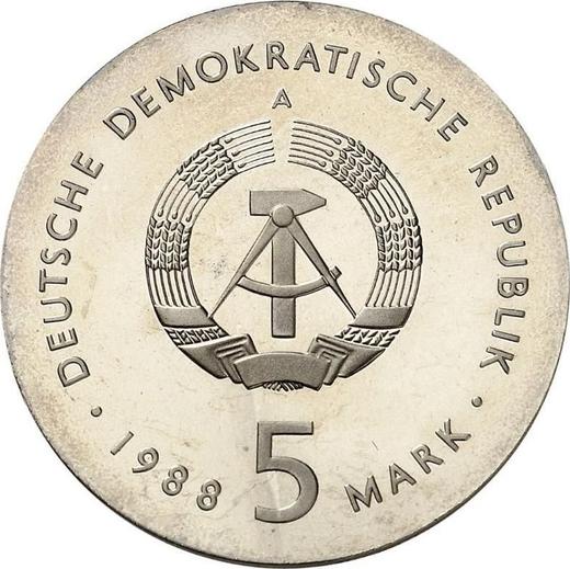 Reverso 5 marcos 1988 A "Ernst Barlach" - valor de la moneda  - Alemania, República Democrática Alemana (RDA)