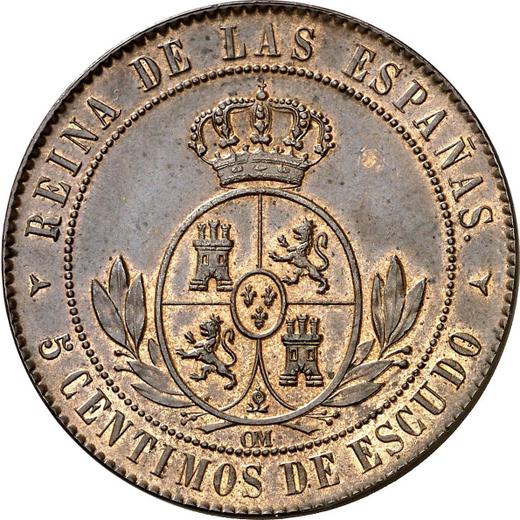 Реверс монеты - 5 сентимо эскудо 1866 года OM Трёхконечные звезды - цена  монеты - Испания, Изабелла II