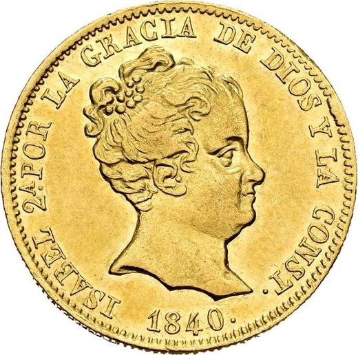 Аверс монеты - 80 реалов 1840 года B PS - цена золотой монеты - Испания, Изабелла II