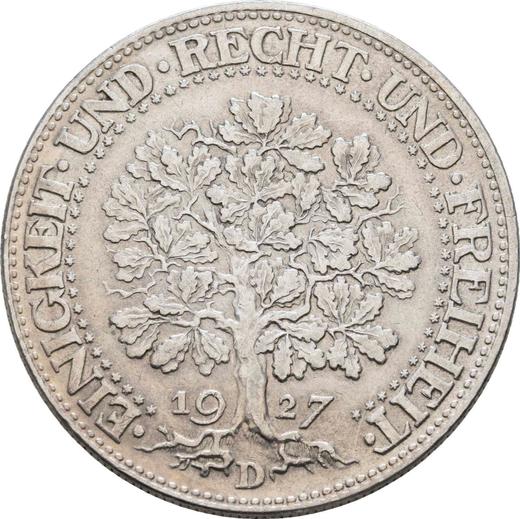 Rewers monety - 5 reichsmark 1927 D "Dąb" - cena srebrnej monety - Niemcy, Republika Weimarska