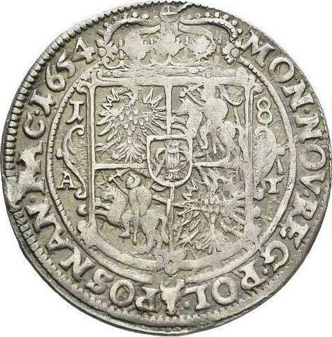 Reverse Ort (18 Groszy) 1654 AT "Straight shield" - Silver Coin Value - Poland, John II Casimir