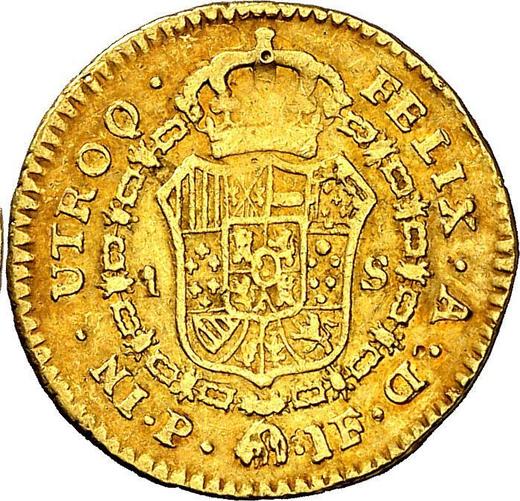 Rewers monety - 1 escudo 1799 P JF - cena złotej monety - Kolumbia, Karol IV