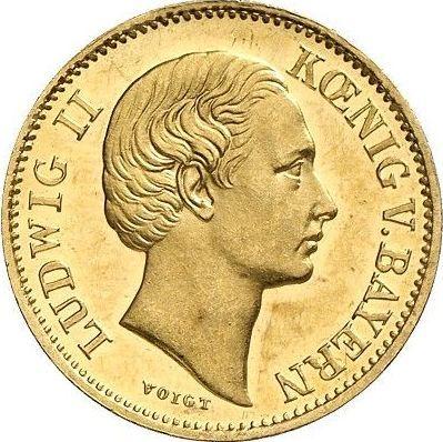 Аверс монеты - 1/2 кроны 1865 года - цена золотой монеты - Бавария, Людвиг II