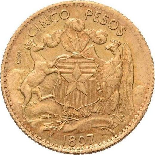 Аверс монеты - 5 песо 1897 года So - цена золотой монеты - Чили, Республика