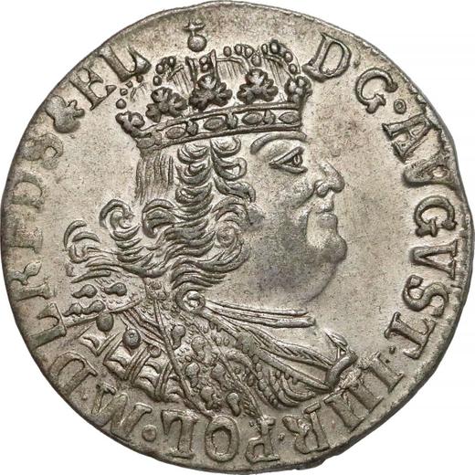 Аверс монеты - Шестак (6 грошей) 1761 года REOE "Гданьский" - цена серебряной монеты - Польша, Август III