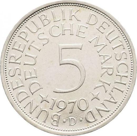 Аверс монеты - 5 марок 1970 года D - цена серебряной монеты - Германия, ФРГ
