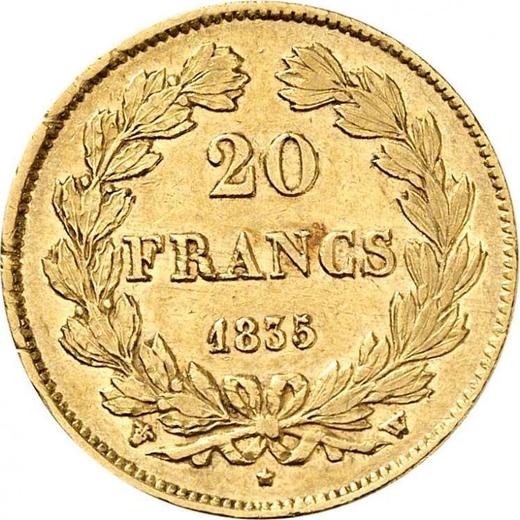 Reverse 20 Francs 1835 W "Type 1832-1848" Lille - France, Louis Philippe I