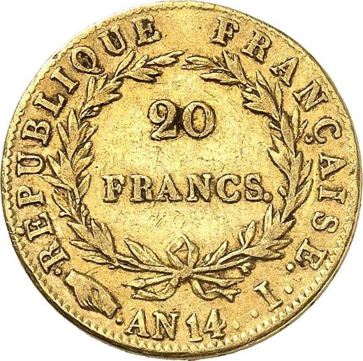 Reverse 20 Francs AN 14 (1805-1806) I Limoges - France, Napoleon I