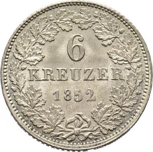 Rewers monety - 6 krajcarów 1852 - cena srebrnej monety - Hesja-Darmstadt, Ludwik III