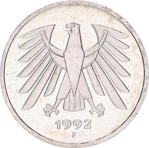 Reverso 5 marcos 1992 F - valor de la moneda  - Alemania, RFA