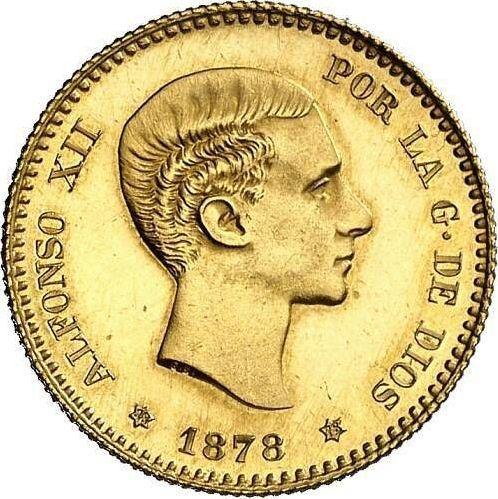 Аверс монеты - 10 песет 1878 года DEM - цена золотой монеты - Испания, Альфонсо XII