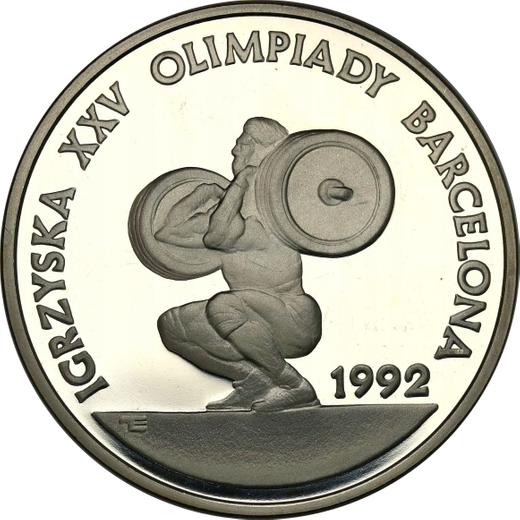 Reverse 200000 Zlotych 1991 MW "XXV Summer Olympic Games - Barcelona 1992" Weightlifter - Silver Coin Value - Poland, III Republic before denomination