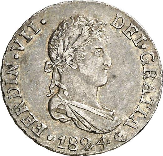 Аверс монеты - 2 реала 1824 года S J - цена серебряной монеты - Испания, Фердинанд VII