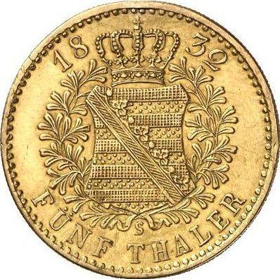 Reverso 5 táleros 1832 S - valor de la moneda de oro - Sajonia, Antonio