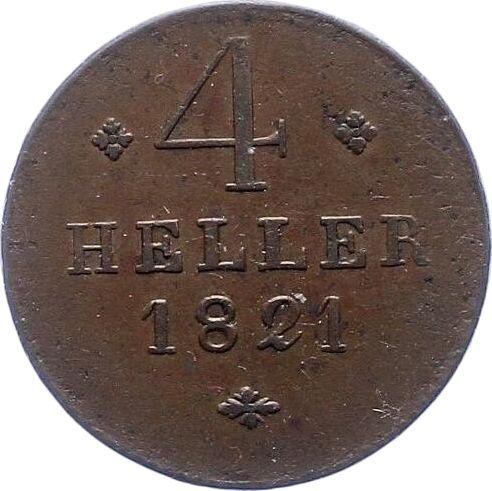 Реверс монеты - 4 геллера 1821 года - цена  монеты - Гессен-Кассель, Вильгельм II