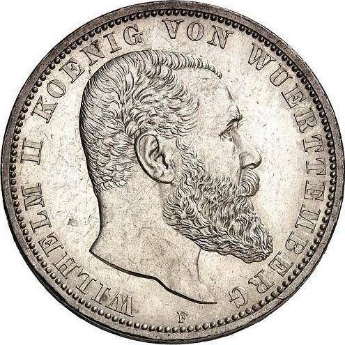 Anverso 5 marcos 1904 F "Würtenberg" - valor de la moneda de plata - Alemania, Imperio alemán