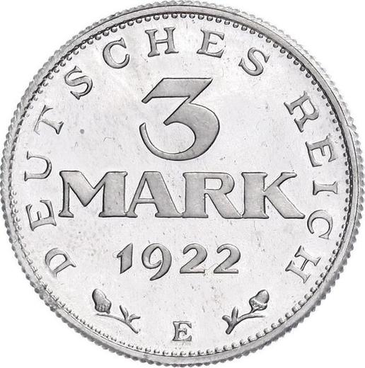 Reverso 3 marcos 1922 E "Constitución" - valor de la moneda  - Alemania, República de Weimar