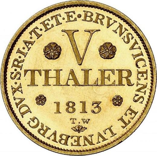 Reverso 5 táleros 1813 T.W. - valor de la moneda de oro - Hannover, Jorge III