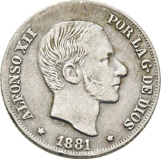 Awers monety - 10 centavos 1881 - cena srebrnej monety - Filipiny, Alfons XII