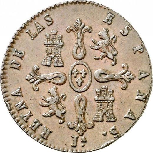 Reverso 8 maravedíes 1842 Ja "Valor nominal sobre el reverso" - valor de la moneda  - España, Isabel II