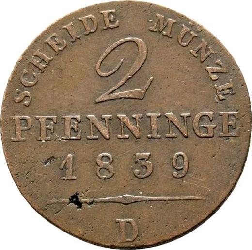 Reverso 2 Pfennige 1839 D - valor de la moneda  - Prusia, Federico Guillermo III