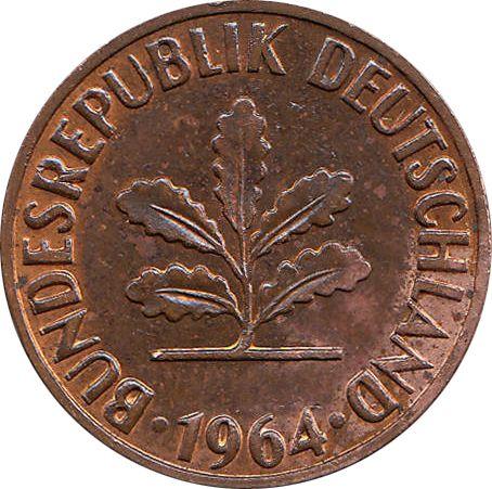 Реверс монеты - 2 пфеннига 1964 года J - цена  монеты - Германия, ФРГ