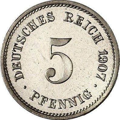 Аверс монеты - 5 пфеннигов 1907 года G "Тип 1890-1915" - цена  монеты - Германия, Германская Империя
