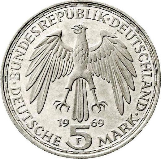 Reverso 5 marcos 1969 F "Gerard Merkator" Leyenda "EINIGKEIT UND RECHT UND FREIHEIT" - valor de la moneda de plata - Alemania, RFA