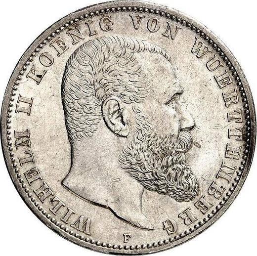 Anverso 5 marcos 1908 F "Würtenberg" - valor de la moneda de plata - Alemania, Imperio alemán