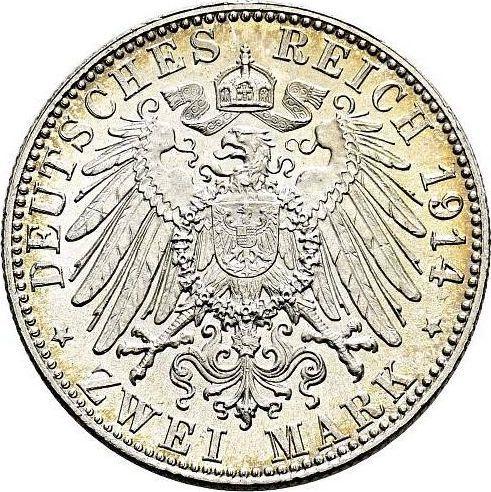 Реверс монеты - 2 марки 1914 года D "Бавария" - цена серебряной монеты - Германия, Германская Империя