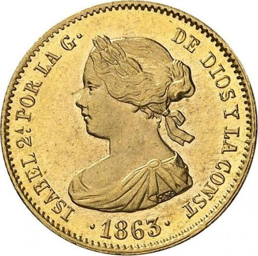 Avers 40 Reales 1863 Acht spitze Sterne - Goldmünze Wert - Spanien, Isabella II