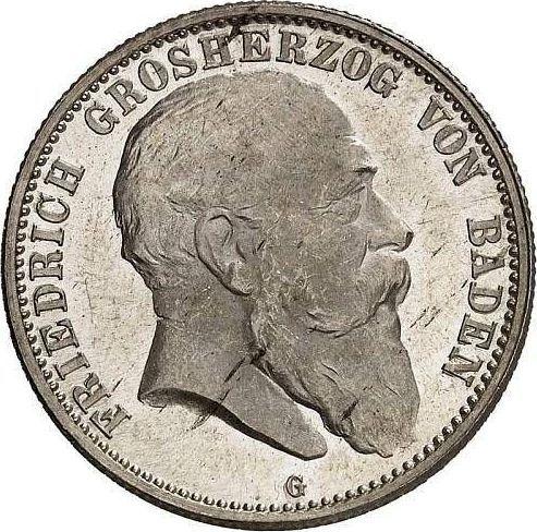 Аверс монеты - 2 марки 1905 года G "Баден" - цена серебряной монеты - Германия, Германская Империя