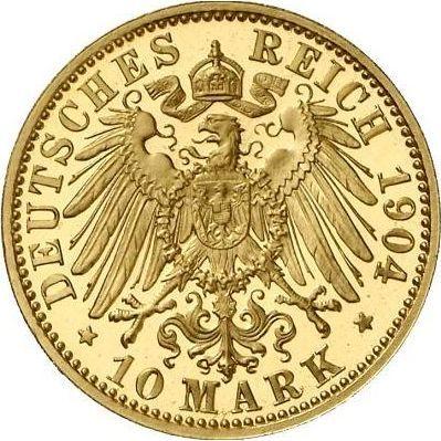 Reverso 10 marcos 1904 A "Lübeck" - valor de la moneda de oro - Alemania, Imperio alemán