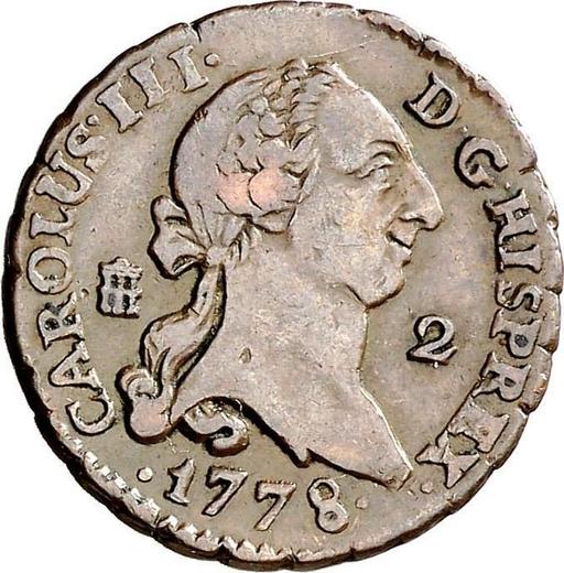 Аверс монеты - 2 мараведи 1778 года - цена  монеты - Испания, Карл III