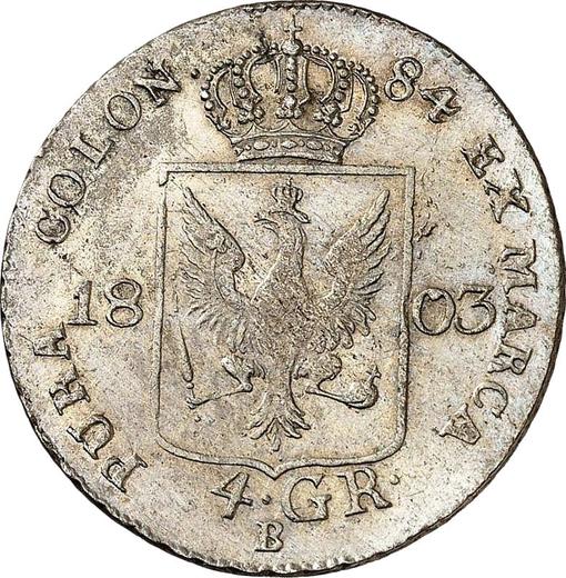 Reverso 4 groschen 1803 B "Silesia" - valor de la moneda de plata - Prusia, Federico Guillermo III