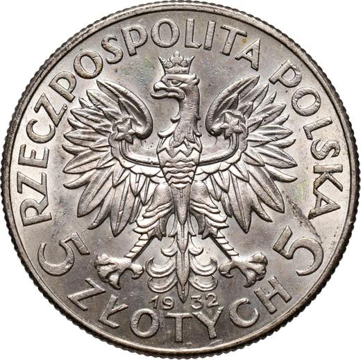 Аверс монеты - 5 злотых 1932 года "Полония" Без знака монетного двора - цена серебряной монеты - Польша, II Республика