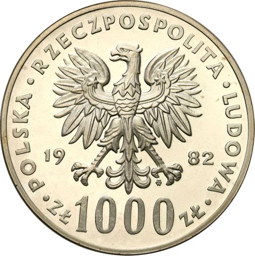 Аверс монеты - Пробные 1000 злотых 1982 года MW SW "Иоанн Павел II" Серебро - цена серебряной монеты - Польша, Народная Республика
