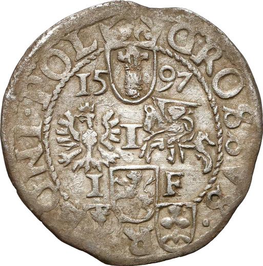 Реверс монеты - 1 грош 1597 года I IF "Тип 1579-1599" - цена серебряной монеты - Польша, Сигизмунд III Ваза