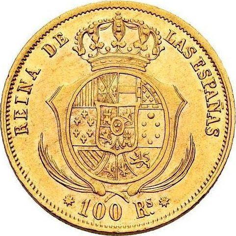 Rewers monety - 100 réales 1861 Ośmioramienne gwiazdy - cena złotej monety - Hiszpania, Izabela II