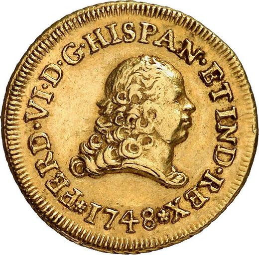 Аверс монеты - 2 эскудо 1748 года Mo MF - цена золотой монеты - Мексика, Фердинанд VI