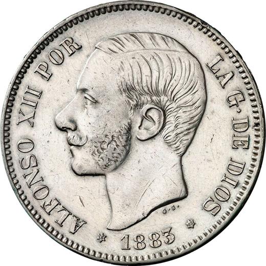 Аверс монеты - 5 песет 1883 года MSM - цена серебряной монеты - Испания, Альфонсо XII