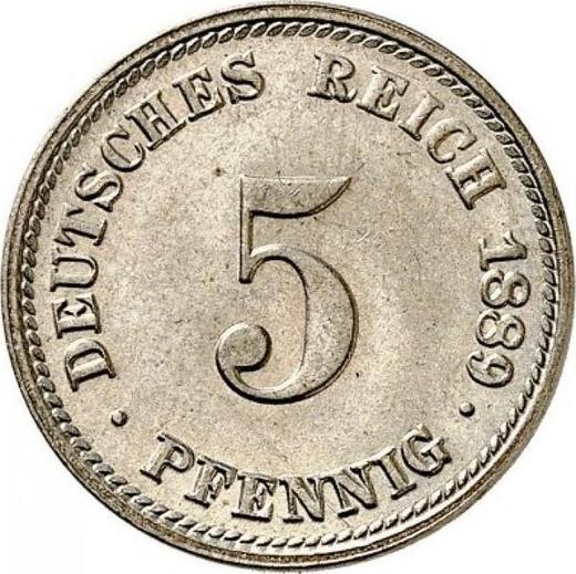 Аверс монеты - 5 пфеннигов 1889 года D "Тип 1874-1889" - цена  монеты - Германия, Германская Империя