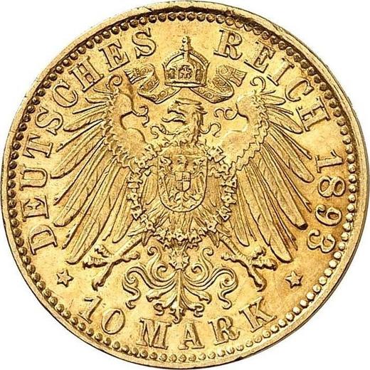 Rewers monety - 10 marek 1893 G "Badenia" - cena złotej monety - Niemcy, Cesarstwo Niemieckie