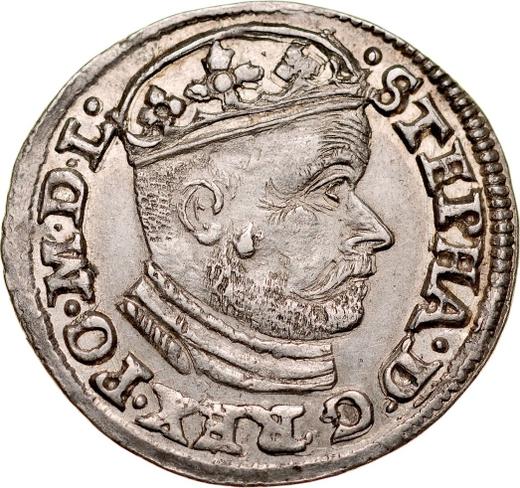 Аверс монеты - Трояк (3 гроша) 1586 года "Большая голова" - цена серебряной монеты - Польша, Стефан Баторий