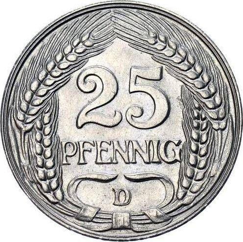 Аверс монеты - 25 пфеннигов 1909 года D "Тип 1909-1912" - цена  монеты - Германия, Германская Империя